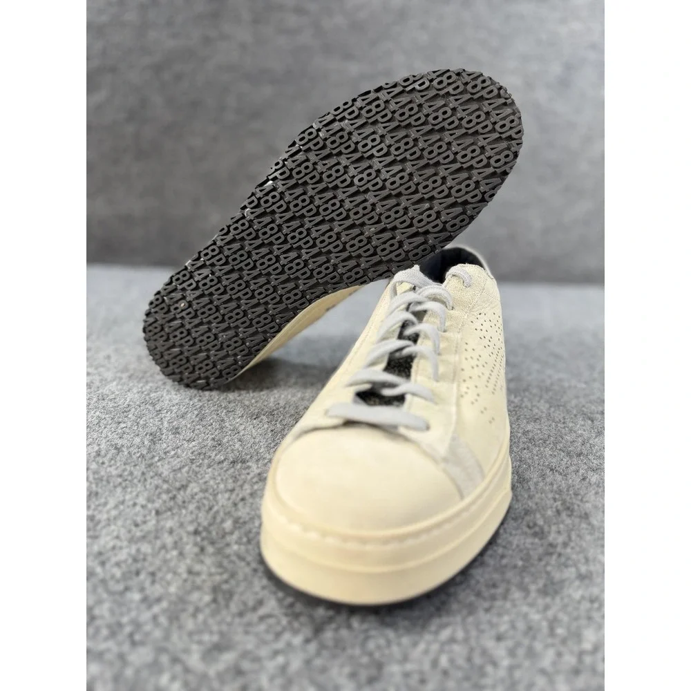 P448 Shoes Mens Size 7 Beige Leather Low Top Casual Sneakers Lace Up Made Italy